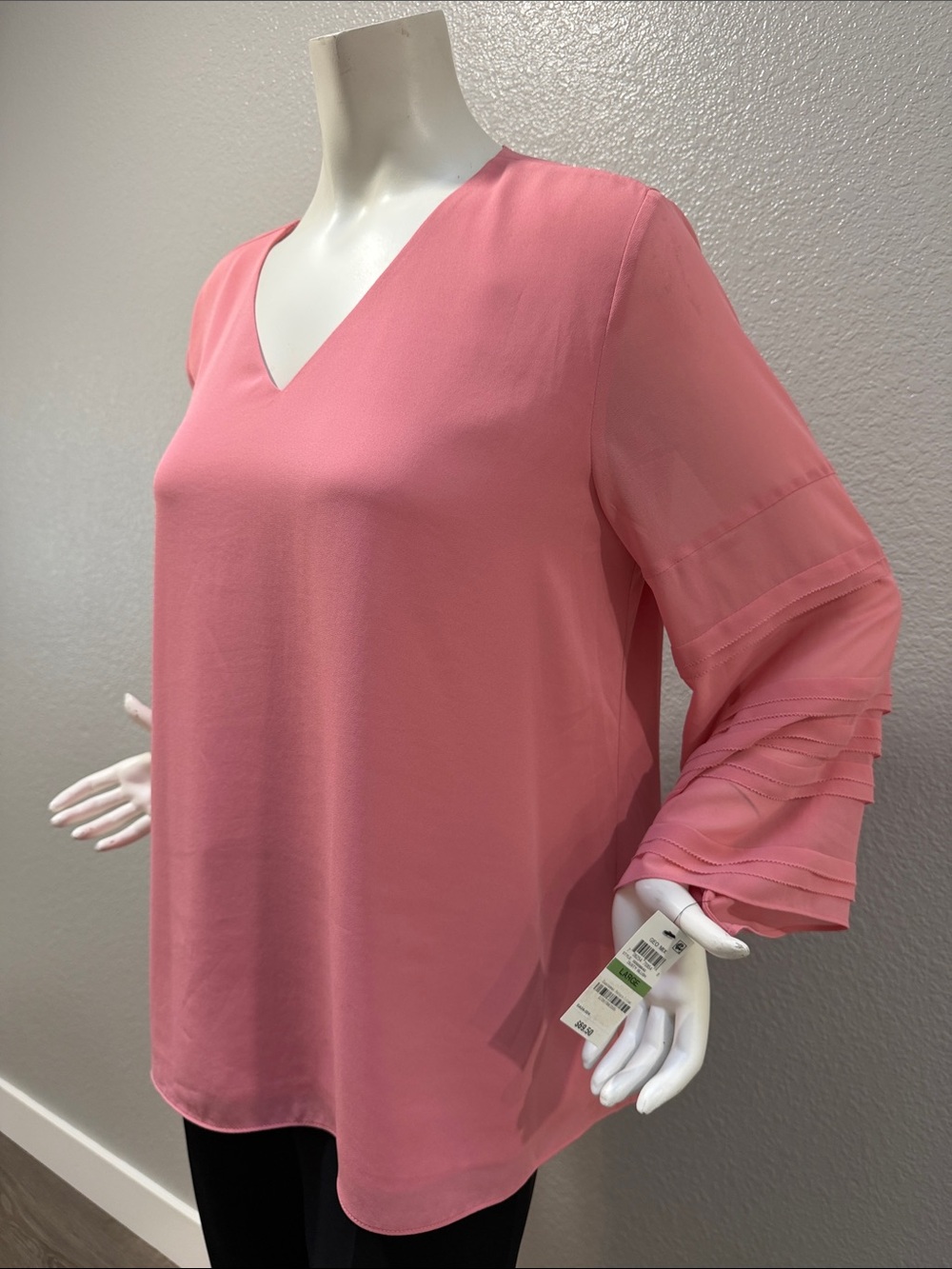 Alfani Pink V-Neck Blouse with Tiered Ruffle Sleeves
